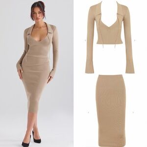 ❤️‍🔥Firm Price❤️‍🔥 2 pieces House of CB MARIANNE Camel Knit Top + skirt